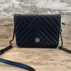 Tory Burch Quilted Leather Crossbody Bag in black